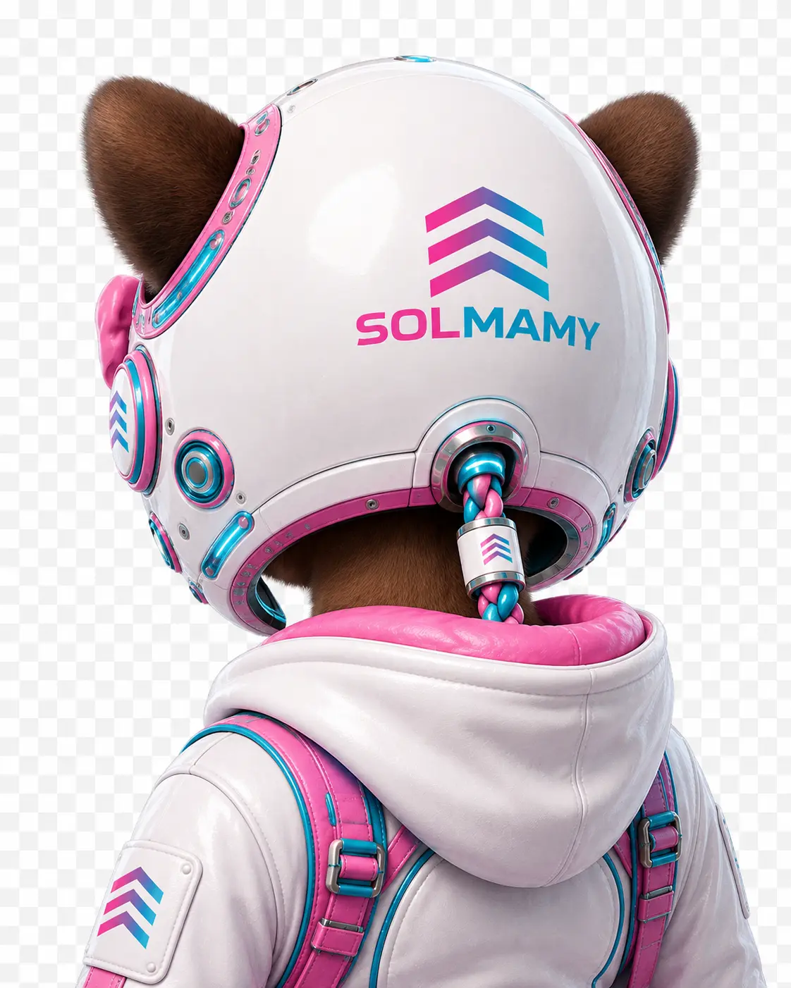 Sol Mamy, rear view, helmet and compact rear connector visible
